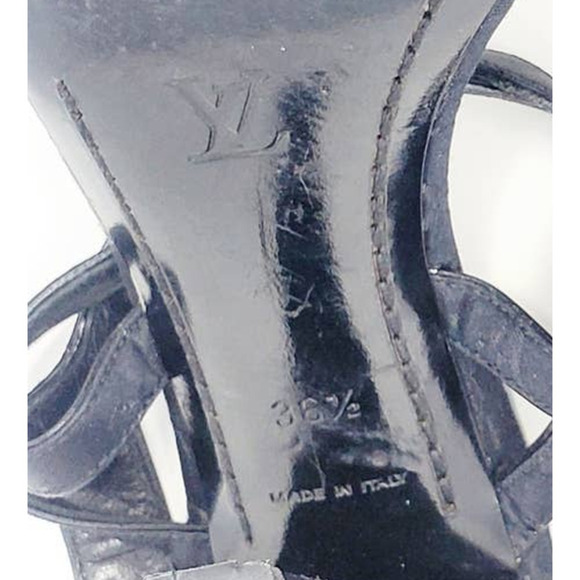 Louis Vuitton Sandals LV Logo Monogram Strappy Heels Black Suede EU 36.5 - Picture 7 of 8